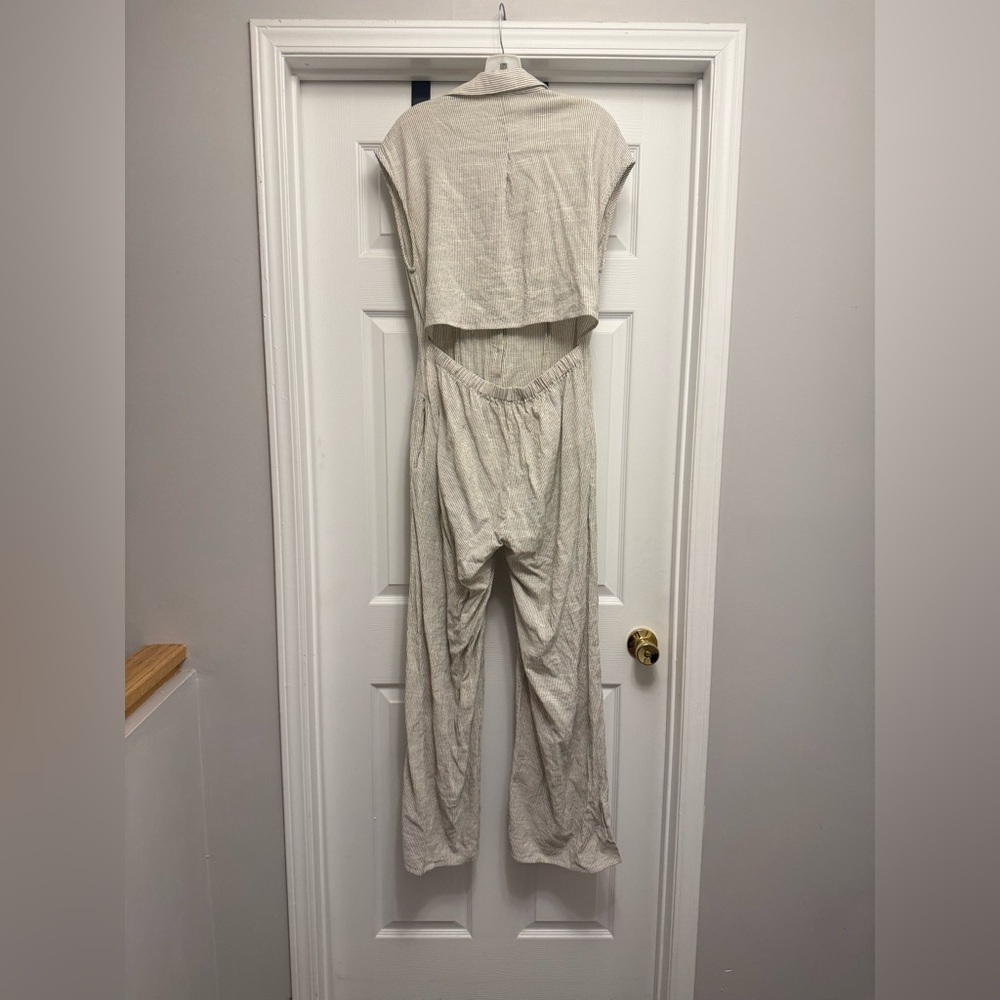 Illa Illa Women’s Linen Striped Button Up Jumpsuit Size L - Picture 5 of 7
